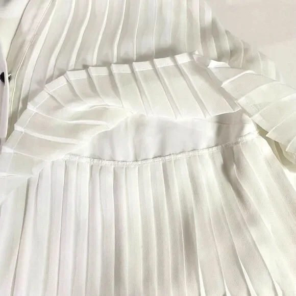 WHBM Tiered Pleats Tank Top Womens Size 14 Off White Black Necktie Lined NWOT - Picture 9 of 15